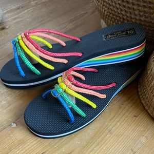 VINTAGE RAINBOW CORD PLATFORM SLIDES - UNWORN